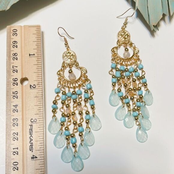 Blue Crystal drop earrings in gold #510 - Picture 5 of 7